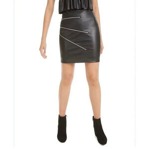 NWT Bar III Black Faux Leather Mini Skirt with Zipper Details Size Small